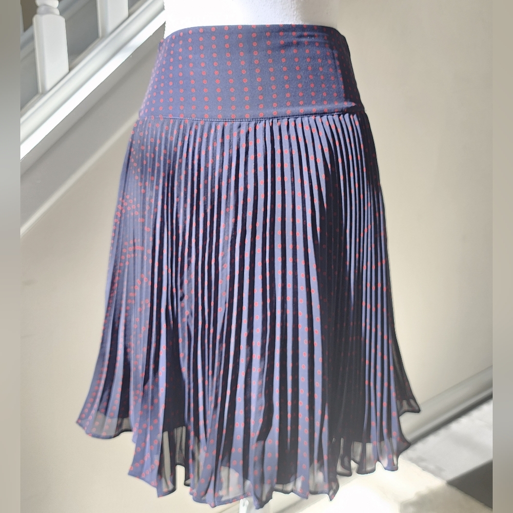 The Limited  -  Navy Blue XS accordion skirt with red poka dots